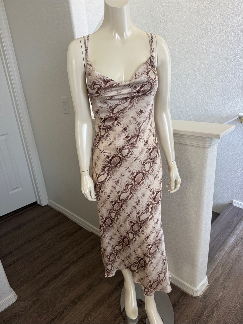 Lovely Day Cream and Brown Snake-Print Maxi Dress